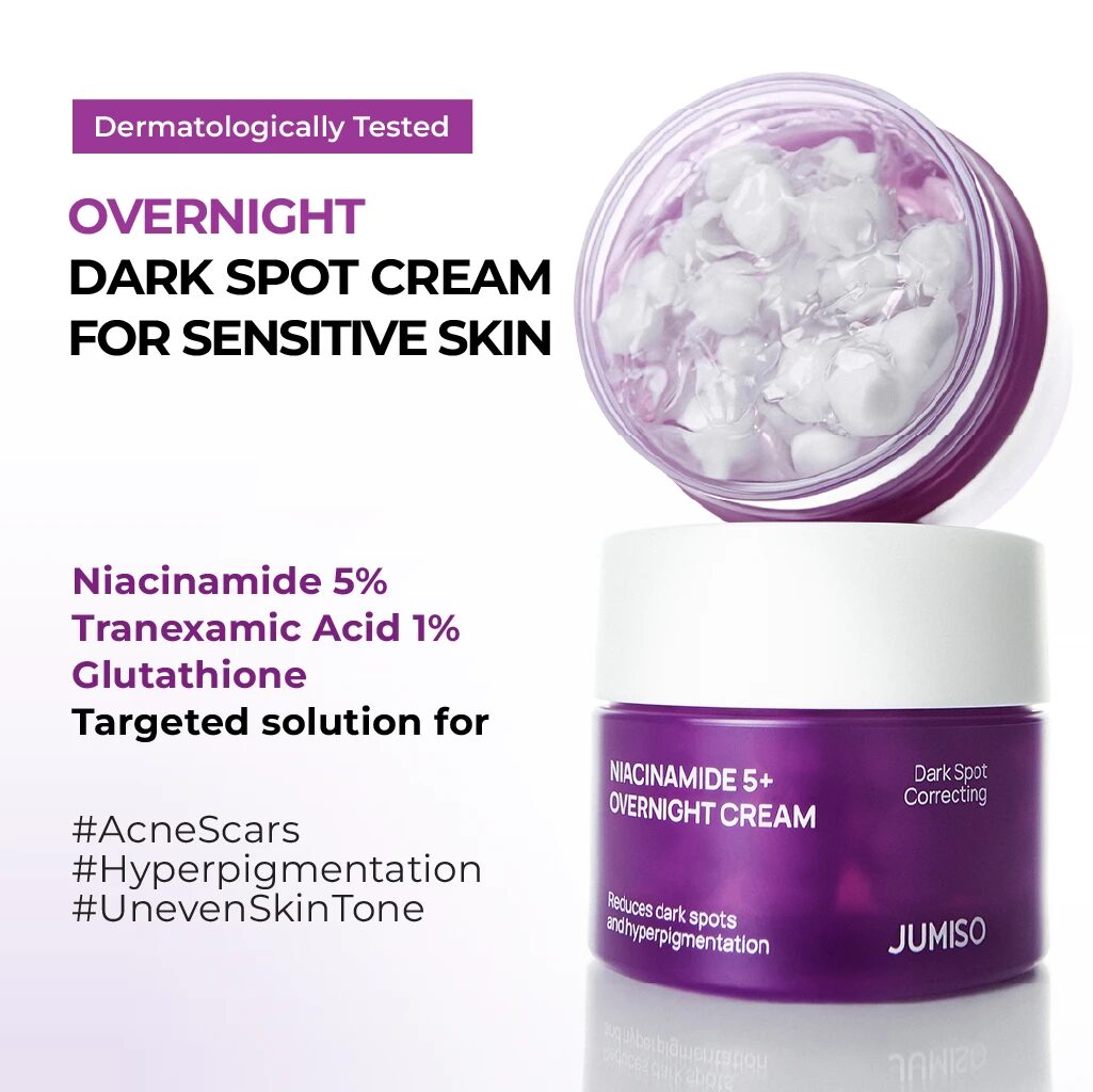 Textura dual de la crema Niacinamide 5 Jumiso aplicándose sobre el rostro antes de dormir