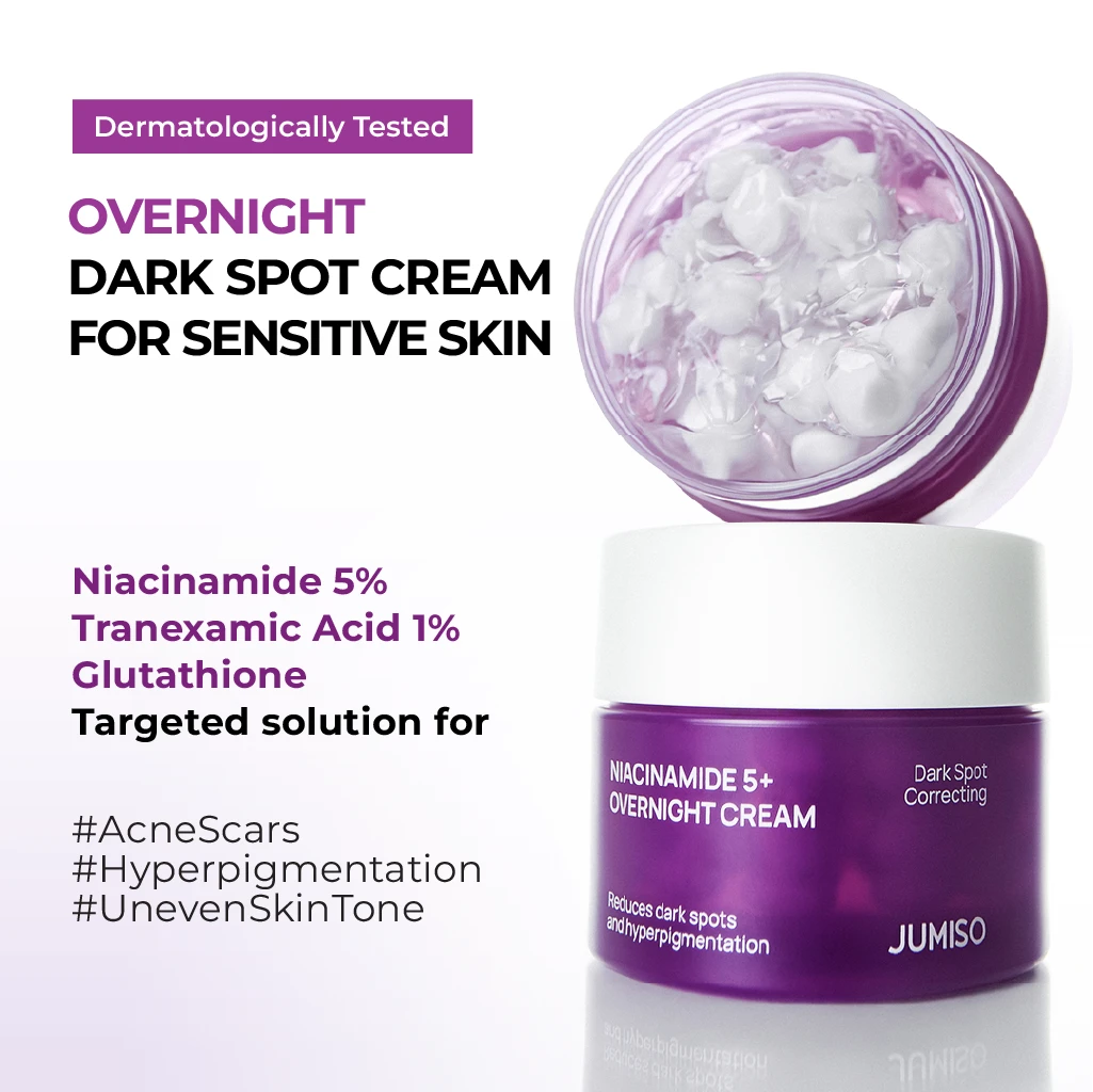 Textura dual de la crema Niacinamide 5 Jumiso aplicándose sobre el rostro antes de dormir