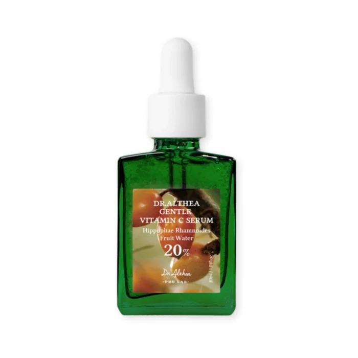 Serum vitamina C gentle Dr.Althea aplicándose sobre rostro con manchas y opacidad