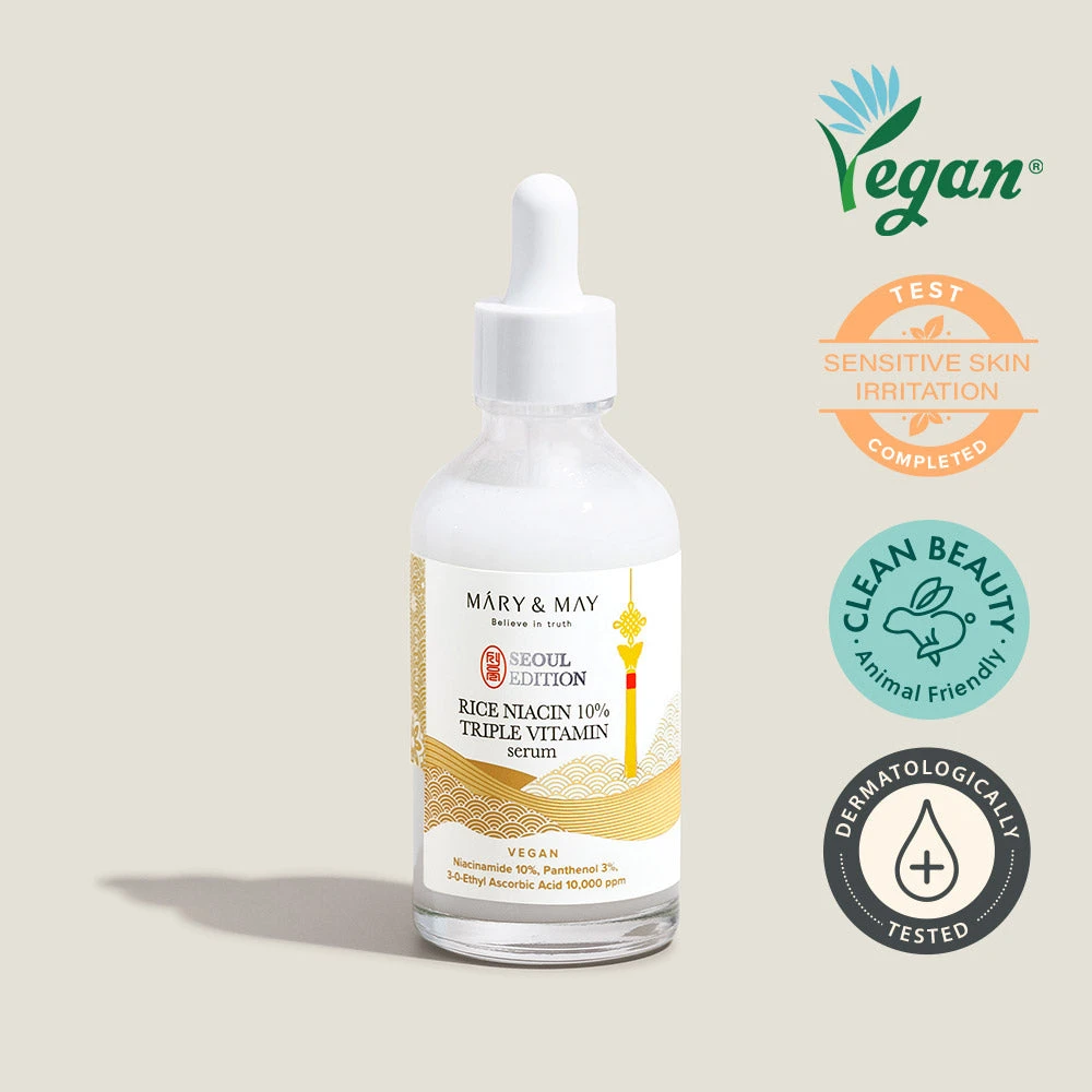 sérum rice niacin 10% triple vitamina Mary&May - textura y aplicación